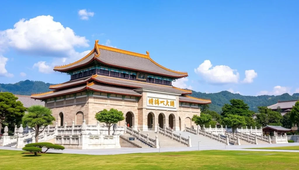 An image of the National Palace Museum in Taipei, showcasing its grand architecture and beautiful surroundings.