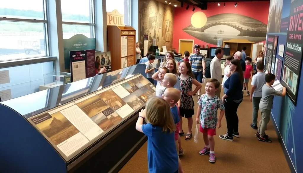 An image of the Ohio River Museum with families exploring the exhibits.