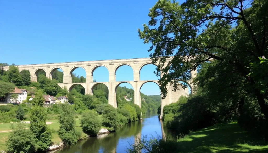 An image of the Pont du Gard with the Gardon River flowing beneath it.