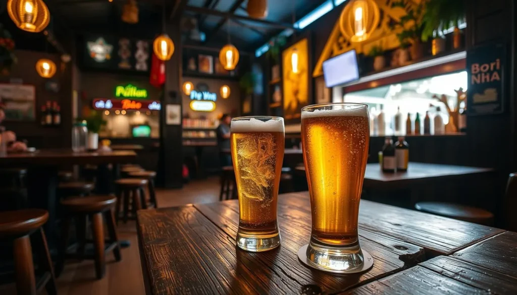 An image of the Pub with Cold Beer in Phong Nha, with a cold beer on the table