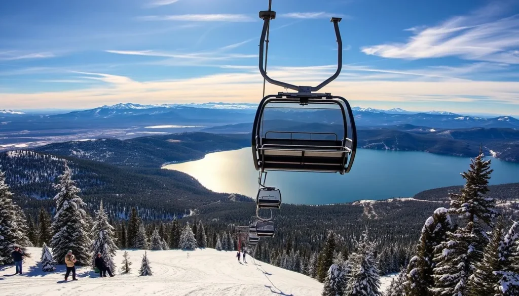 An image of the Scenic Sky Chair at Snow Summit with panoramic views of Big Bear Lake