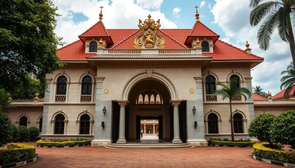 An image of the grand entrance of the Igwe Palace in Nnewi, Nigeria.