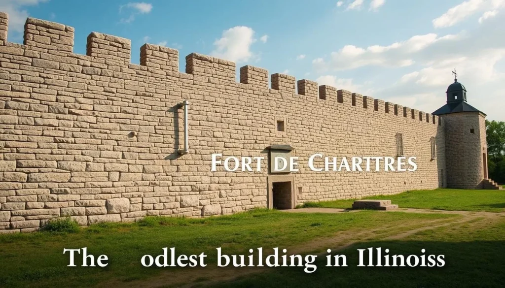 An image of the reconstructed Fort de Chartres with its massive stone walls and the oldest building in Illinois.