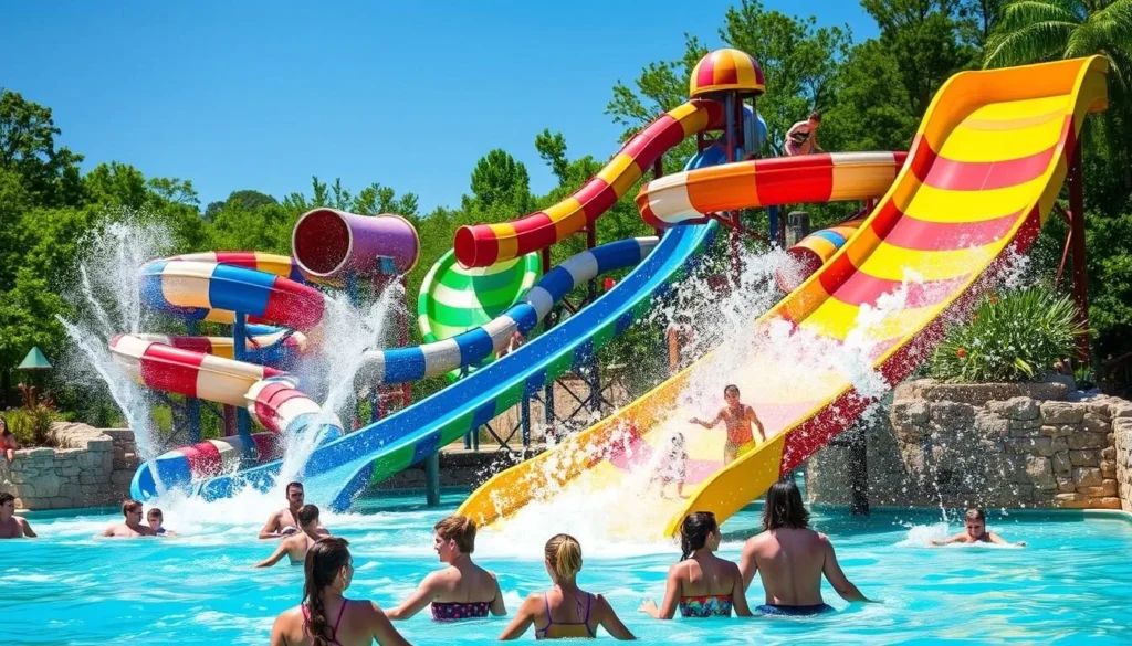 An image of the water slides at River Rapids Water Park.
