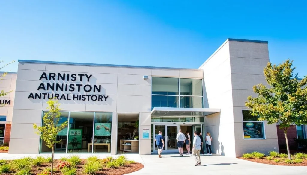 Anniston Museum of Natural History entrance with natural history exhibits visible Anniston Museum of Natural History entrance with natural history exhibits visible