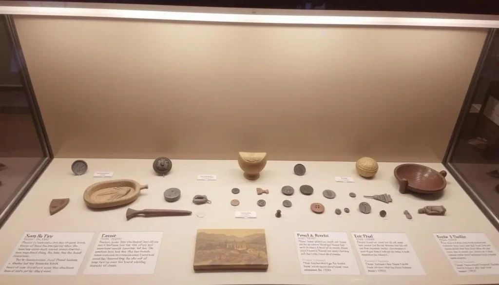 Archaeological artifacts from New Salem on display in the museum Archaeological artifacts from New Salem on display in the museum