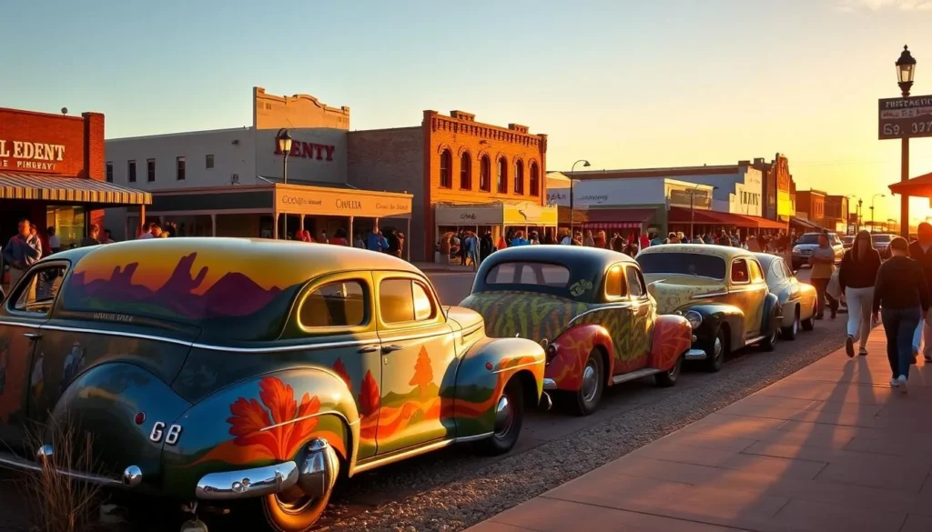 Art Cars installation on First Street Pathway in Winslow, Arizona Art Cars installation on First Street Pathway in Winslow, Arizona