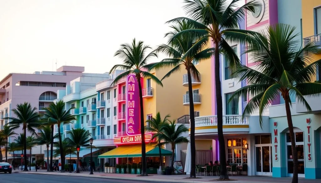 Art Deco hotels on Ocean Drive in South Beach, Miami, showcasing accommodation options near Miami Florida best things to do Art Deco hotels on Ocean Drive in South Beach, Miami, showcasing accommodation options near Miami Florida best things to do