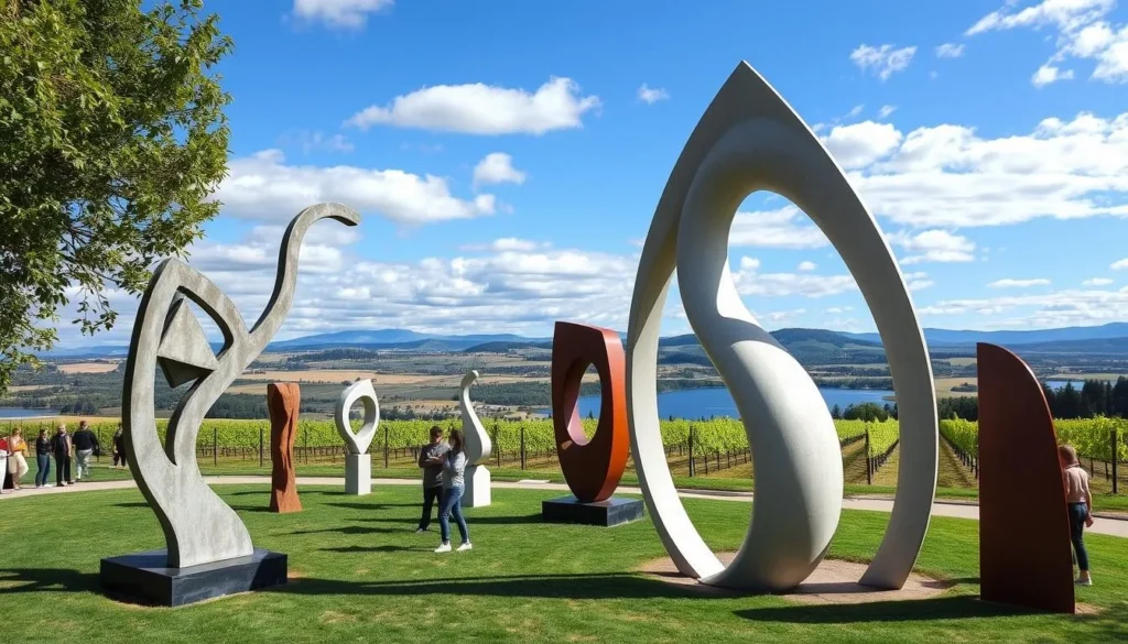 Art installation at di Rosa Center for Contemporary Art in Napa with vineyard backdrop Art installation at di Rosa Center for Contemporary Art in Napa with vineyard backdrop
