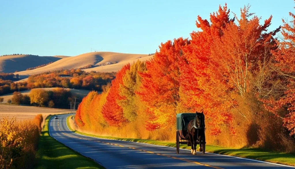 Autumn scene in Amish Country Ohio with fall foliage and Amish buggy Autumn scene in Amish Country Ohio with fall foliage and Amish buggy