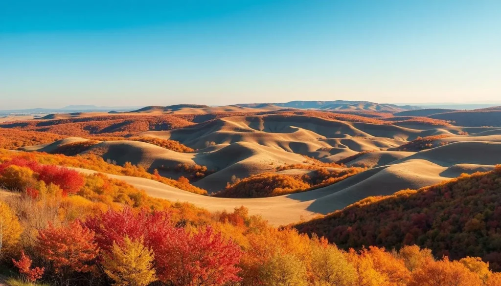 Autumn view of the Loess Hills near Council Bluffs with vibrant fall foliage Autumn view of the Loess Hills near Council Bluffs with vibrant fall foliage