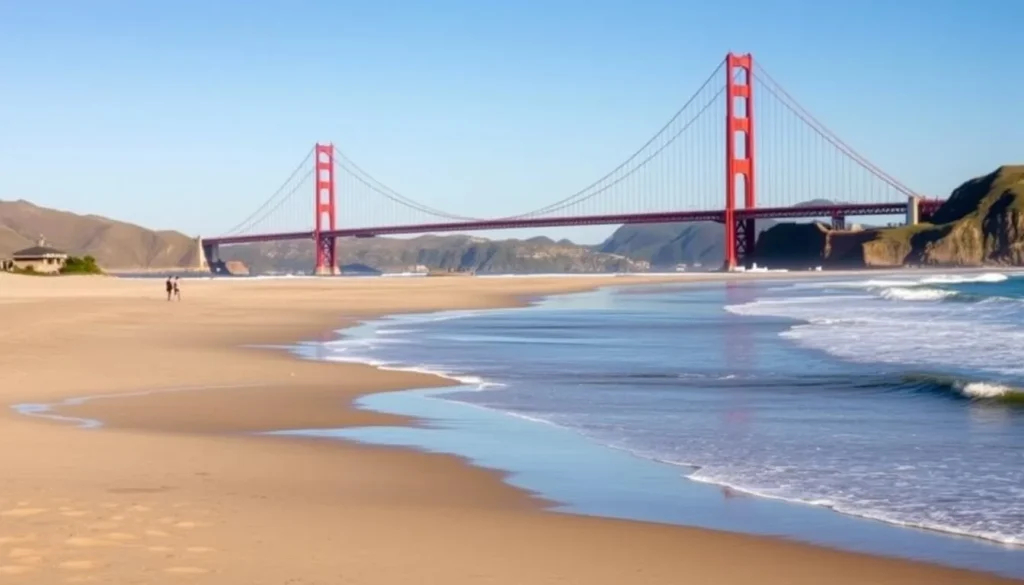 Baker Beach in San Francisco with the Golden Gate Bridge visible in the background Baker Beach in San Francisco with the Golden Gate Bridge visible in the background