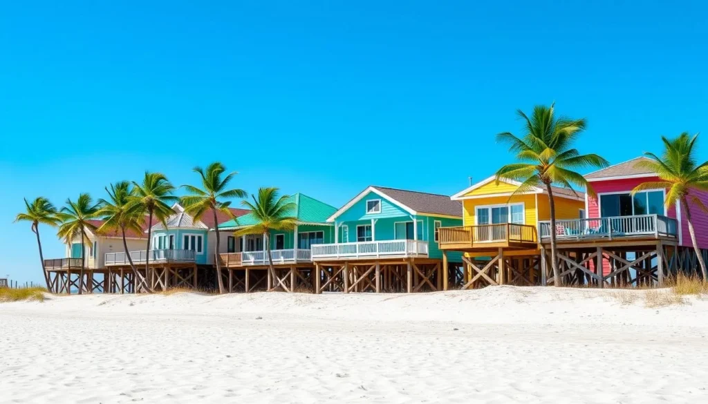 Beach houses and vacation rentals along Grand Isle's shoreline Beach houses and vacation rentals along Grand Isle's shoreline
