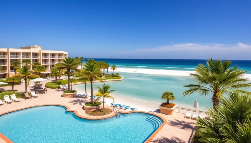 Beachfront resort with pool overlooking the Gulf of Mexico in Okaloosa County Beachfront resort with pool overlooking the Gulf of Mexico in Okaloosa County