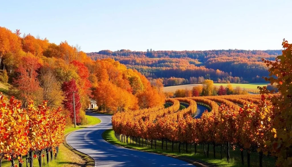 Beautiful autumn colors along the Niagara Wine Trail in Niagara County, New York during fall season Beautiful autumn colors along the Niagara Wine Trail in Niagara County, New York during fall season
