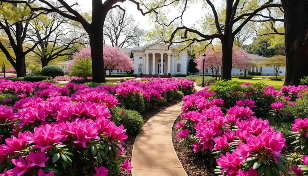 Beautiful azalea gardens at the R.W. Norton Art Gallery in Shreveport during spring bloom Beautiful azalea gardens at the R.W. Norton Art Gallery in Shreveport during spring bloom