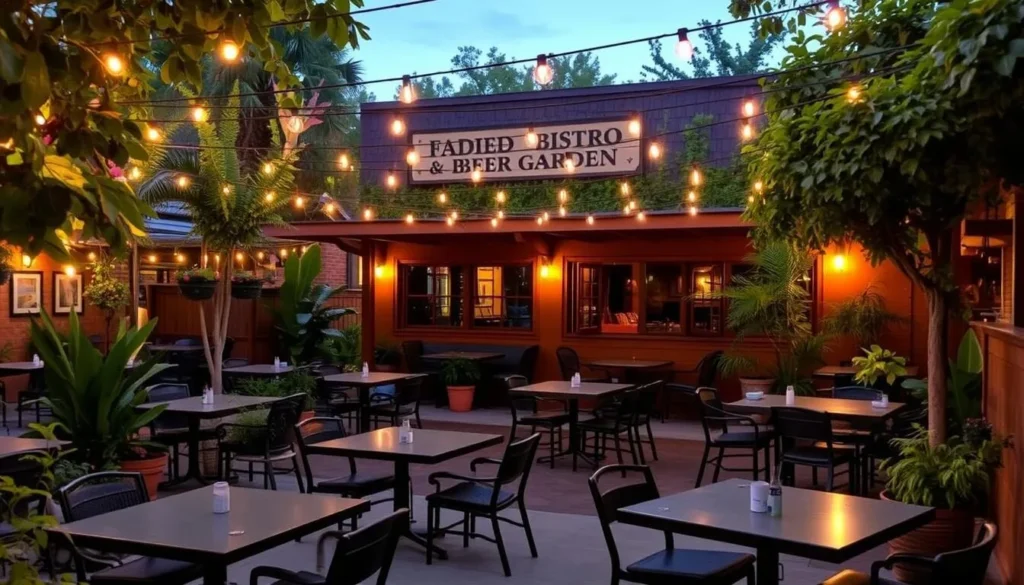 Beer garden at Faded Bistro & Beer Garden in Sebring with outdoor seating Beer garden at Faded Bistro & Beer Garden in Sebring with outdoor seating