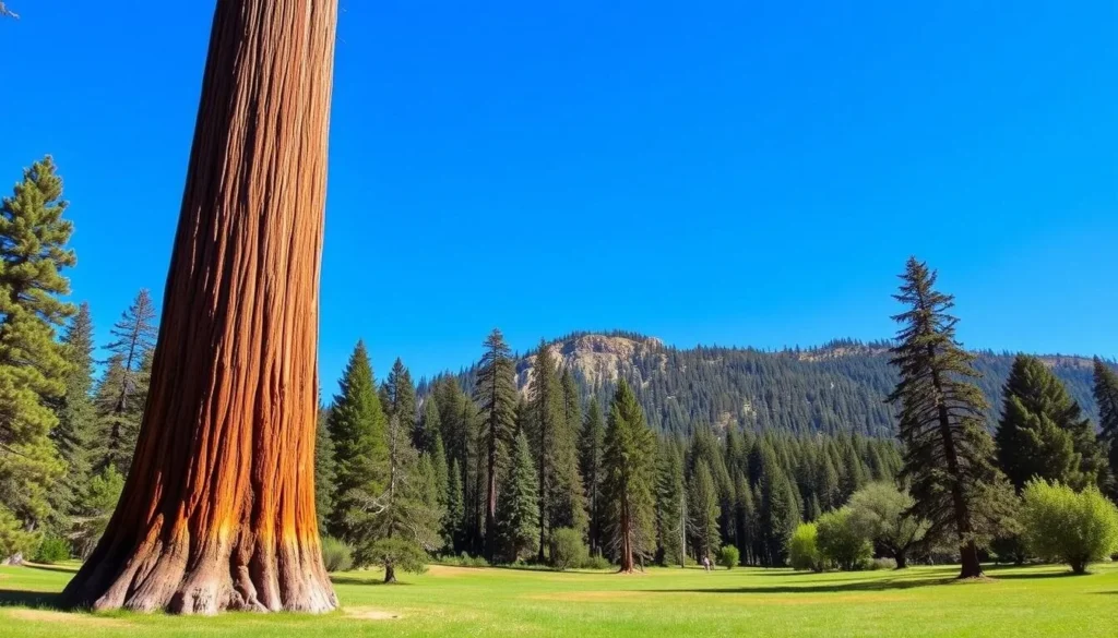 Big Trees Trail in Sequoia National Park with giant sequoias and Round Meadow