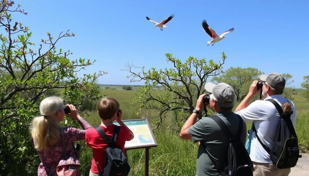Birdwatching at Grand Isle with migratory birds in oak trees Birdwatching at Grand Isle with migratory birds in oak trees