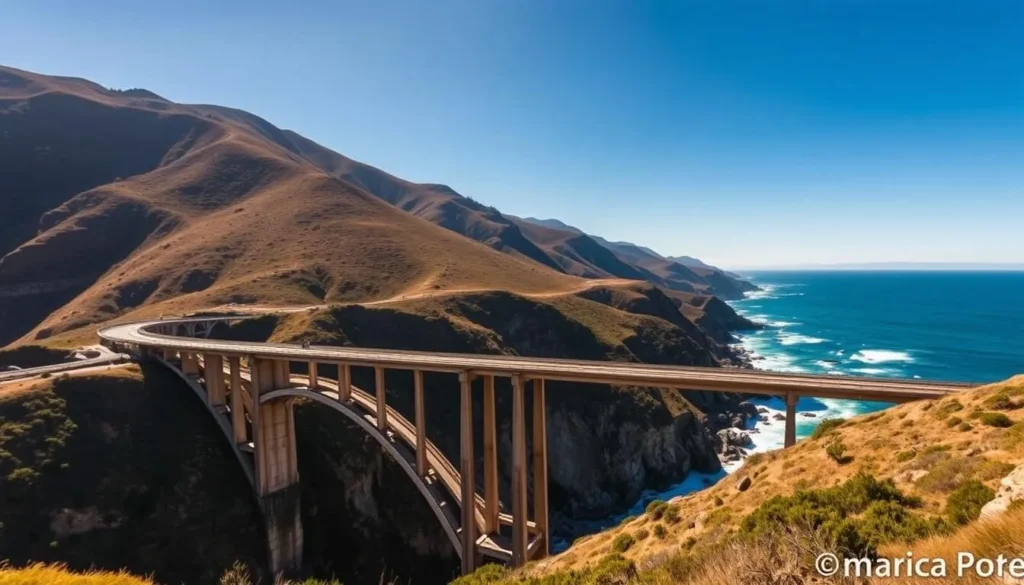 Bixby Creek Bridge on Highway 1 with dramatic coastal views