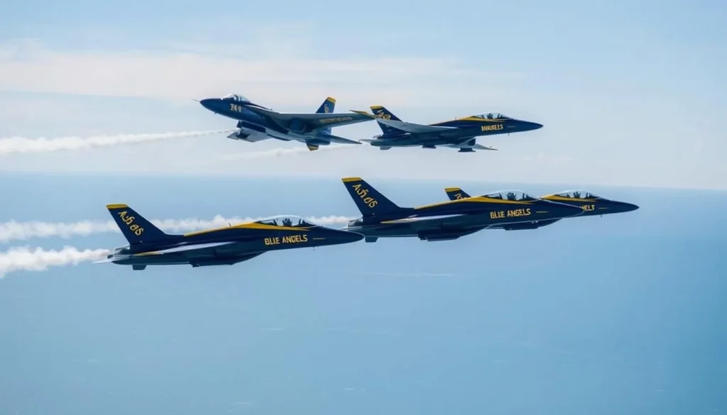 Blue Angels flying over the Gulf of Mexico