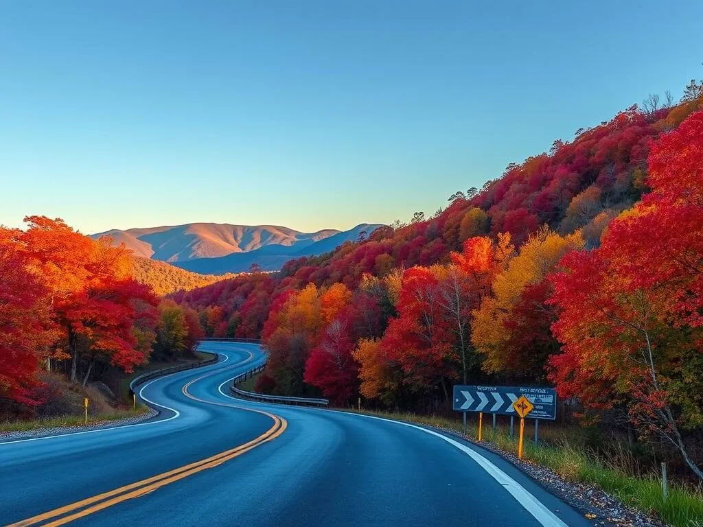 Blue Ridge Parkway near Roanoke during peak fall foliage in October Blue Ridge Parkway near Roanoke during peak fall foliage in October