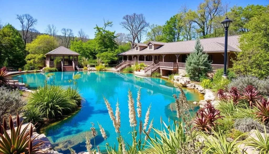 Blue Spring Heritage Center in Eureka Springs Arkansas, showcasing the vibrant blue waters Blue Spring Heritage Center in Eureka Springs Arkansas, showcasing the vibrant blue waters