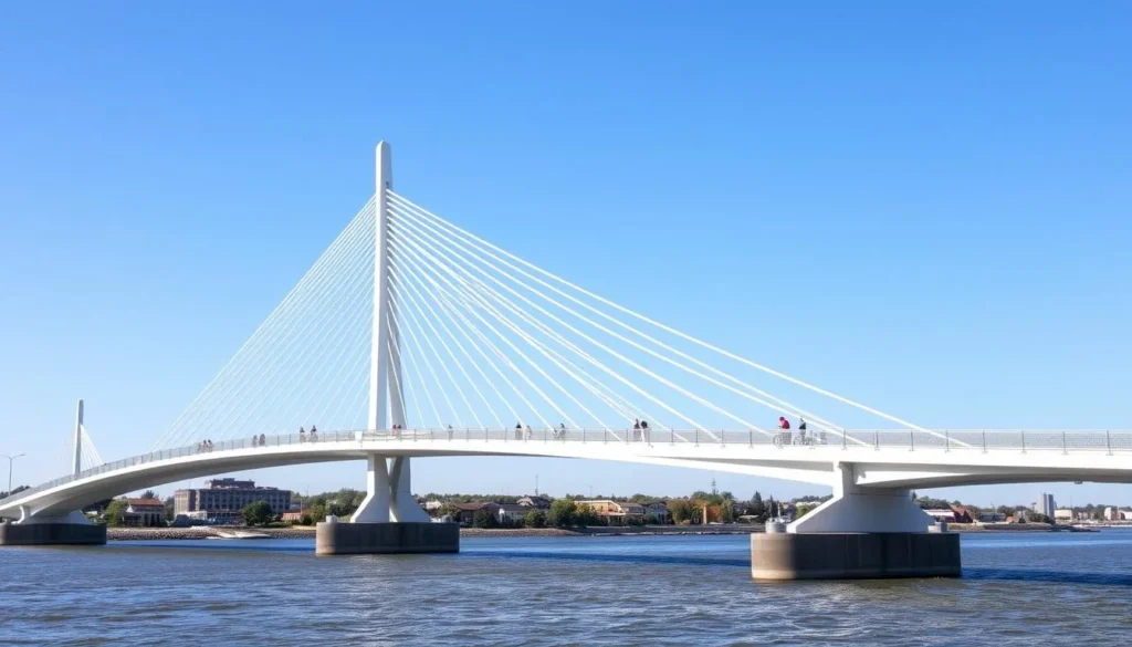 Bob Kerrey Pedestrian Bridge connecting Council Bluffs and Omaha with cyclists and pedestrians Bob Kerrey Pedestrian Bridge connecting Council Bluffs and Omaha with cyclists and pedestrians