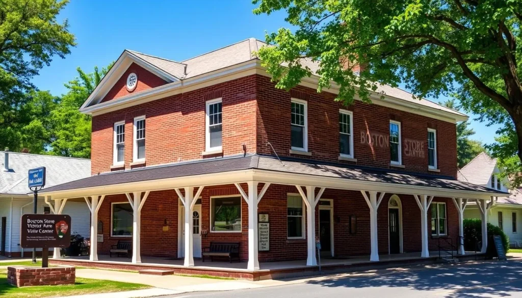 Boston Store Visitor Center in Cuyahoga Valley National Park with historic building and information displays