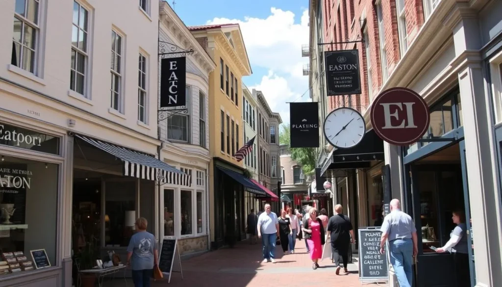 Boutique shopping in downtown Easton Pennsylvania with historic storefronts Boutique shopping in downtown Easton Pennsylvania with historic storefronts