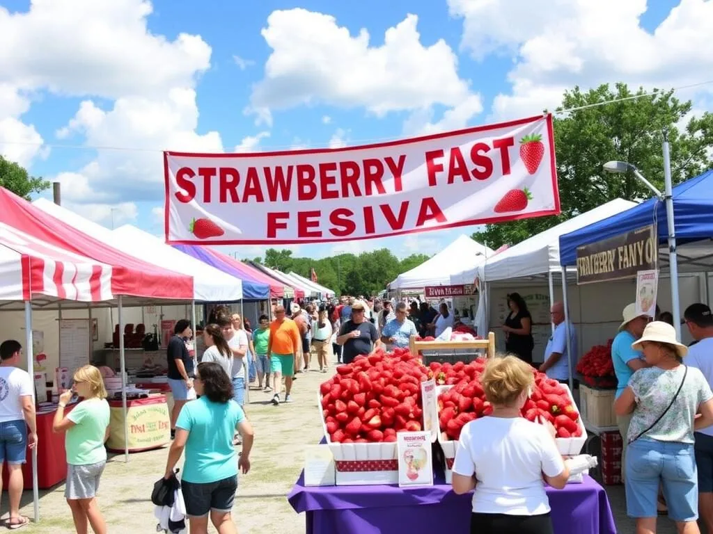Bradford County Strawberry Festival with vendors, visitors, and strawberry displays Bradford County Strawberry Festival with vendors, visitors, and strawberry displays