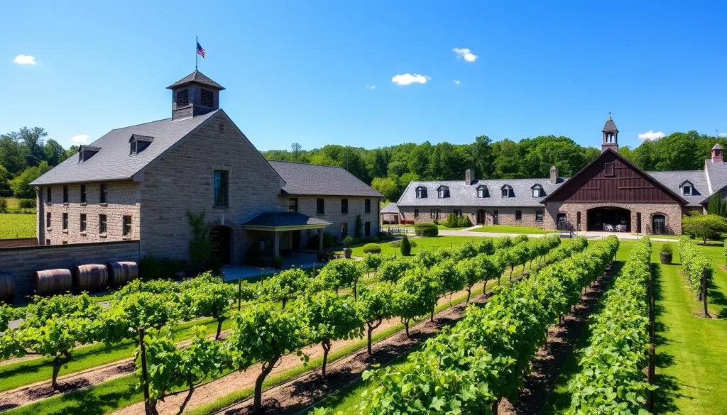 Brotherhood Winery in Orange County New York showing historic buildings and vineyards Brotherhood Winery in Orange County New York showing historic buildings and vineyards
