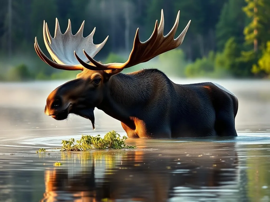 Bull moose wading in a beaver pond at Isle Royale National Park Bull moose wading in a beaver pond at Isle Royale National Park