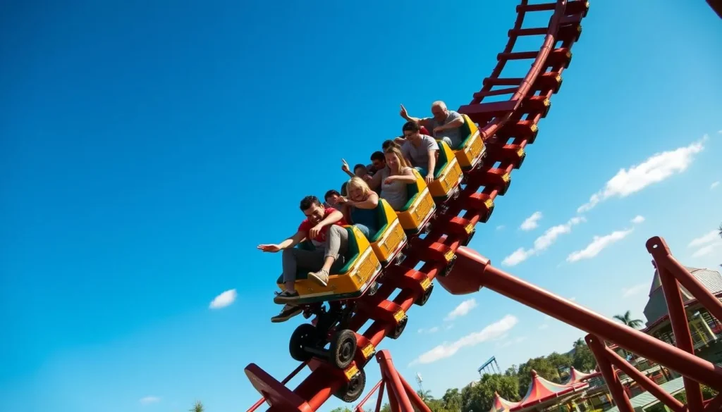 Busch Gardens Tampa Bay rollercoaster with thrilled riders - popular things to do in Tampa Busch Gardens Tampa Bay rollercoaster with thrilled riders - popular things to do in Tampa