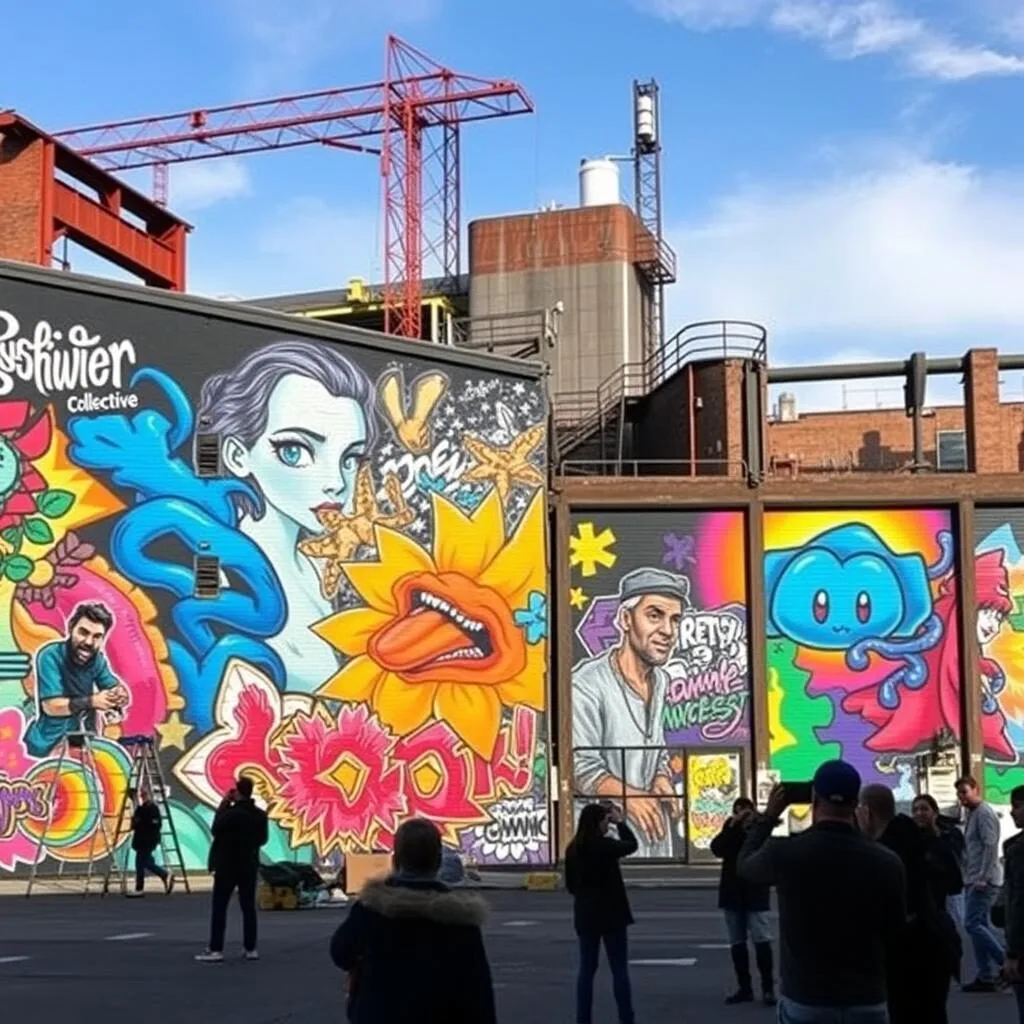Bushwick Collective street art murals on industrial buildings