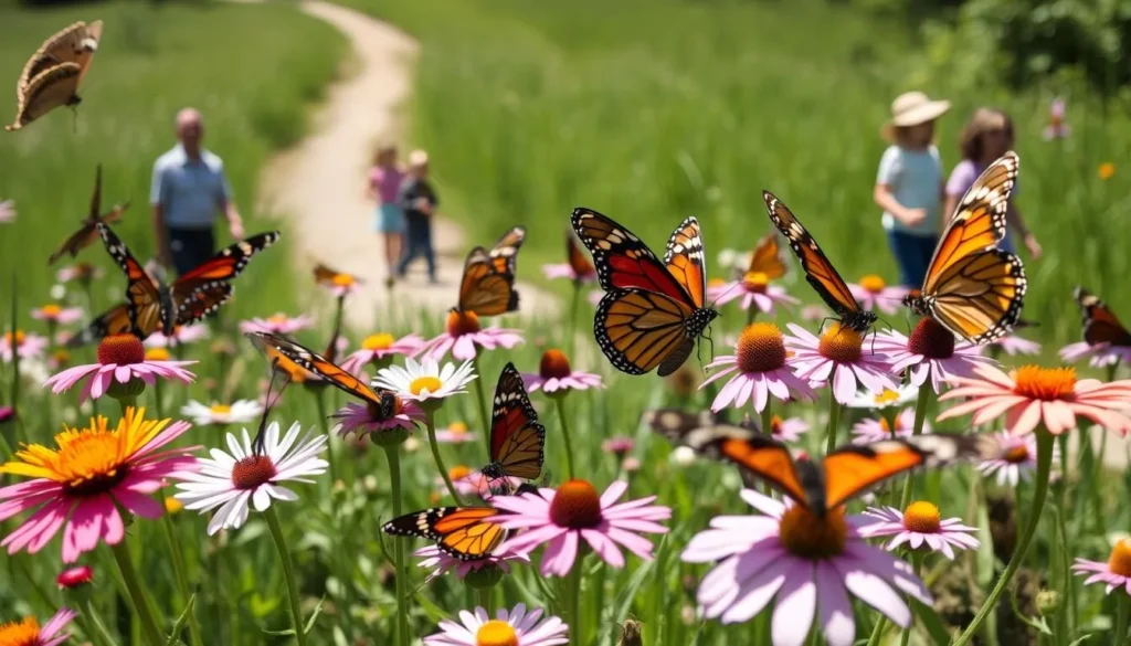 Butterfly Meadows park in Valparaiso with butterflies on native flowers Butterfly Meadows park in Valparaiso with butterflies on native flowers