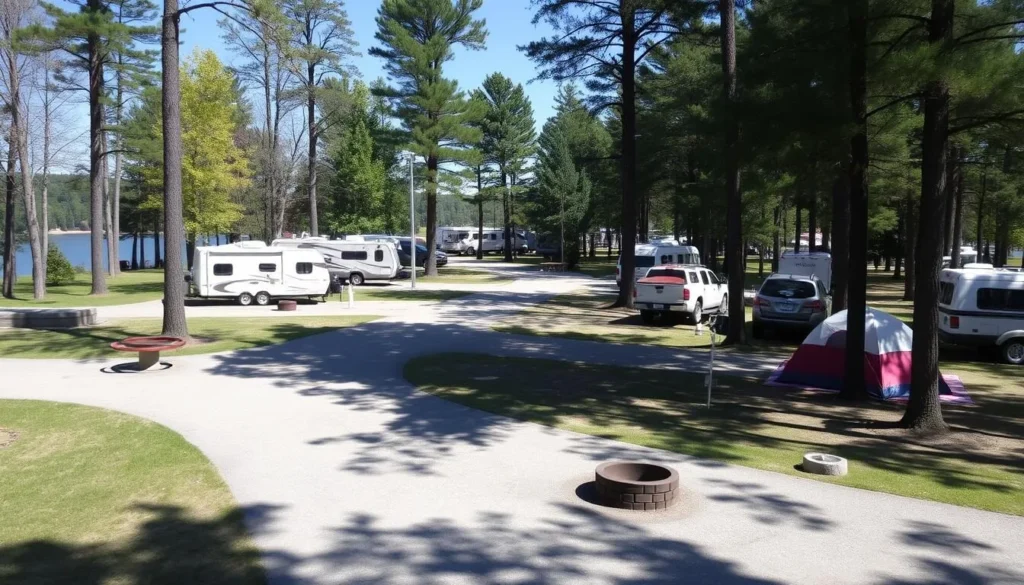 Campground at Barren River Lake State Resort Park with RVs and tents Campground at Barren River Lake State Resort Park with RVs and tents