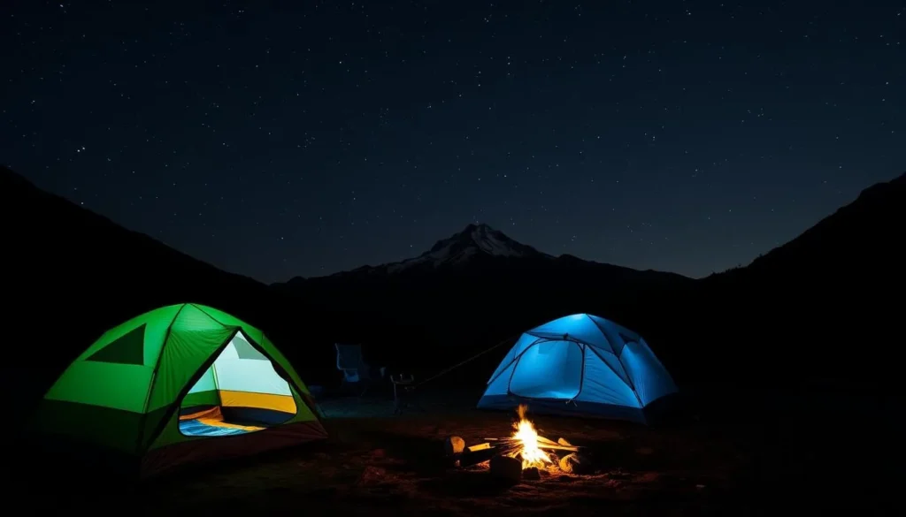 Campsite at Deer Creek State Park with tents and campfire under stars Campsite at Deer Creek State Park with tents and campfire under stars