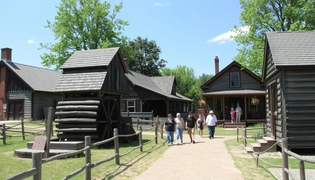 Cannonsburgh Village showing historic buildings including a gristmill and one-room schoolhouse arranged along a walking path Cannonsburgh Village showing historic buildings including a gristmill and one-room schoolhouse arranged along a walking path