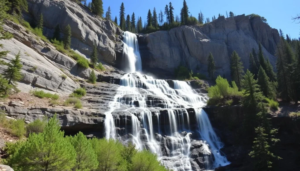 Canyon Creek Falls waterfall in Trinity Alps Wilderness in Trinity County California Canyon Creek Falls waterfall in Trinity Alps Wilderness in Trinity County California