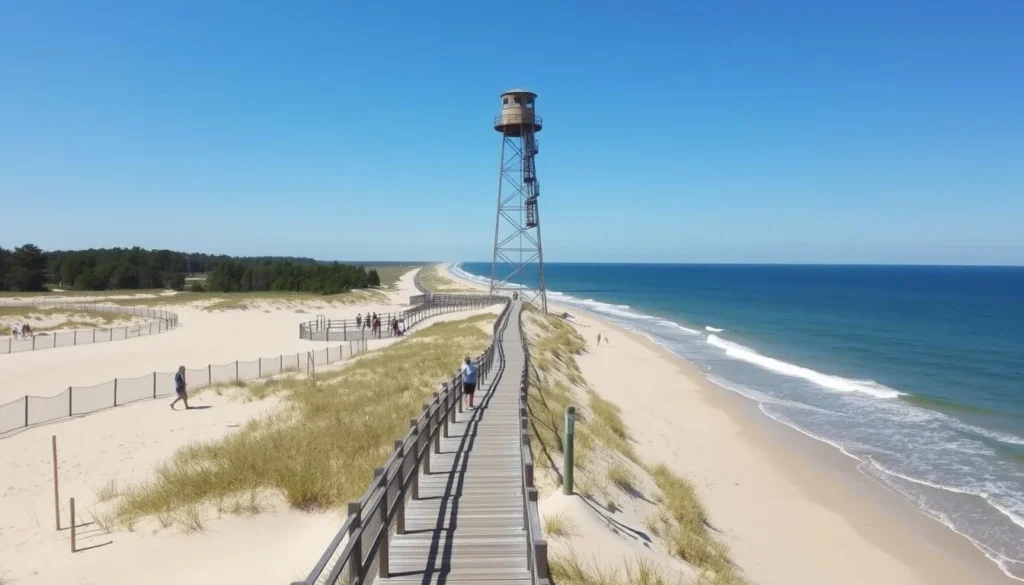 Cape Henlopen State Park beach and observation tower near Delaware Seashore State Park Cape Henlopen State Park beach and observation tower near Delaware Seashore State Park
