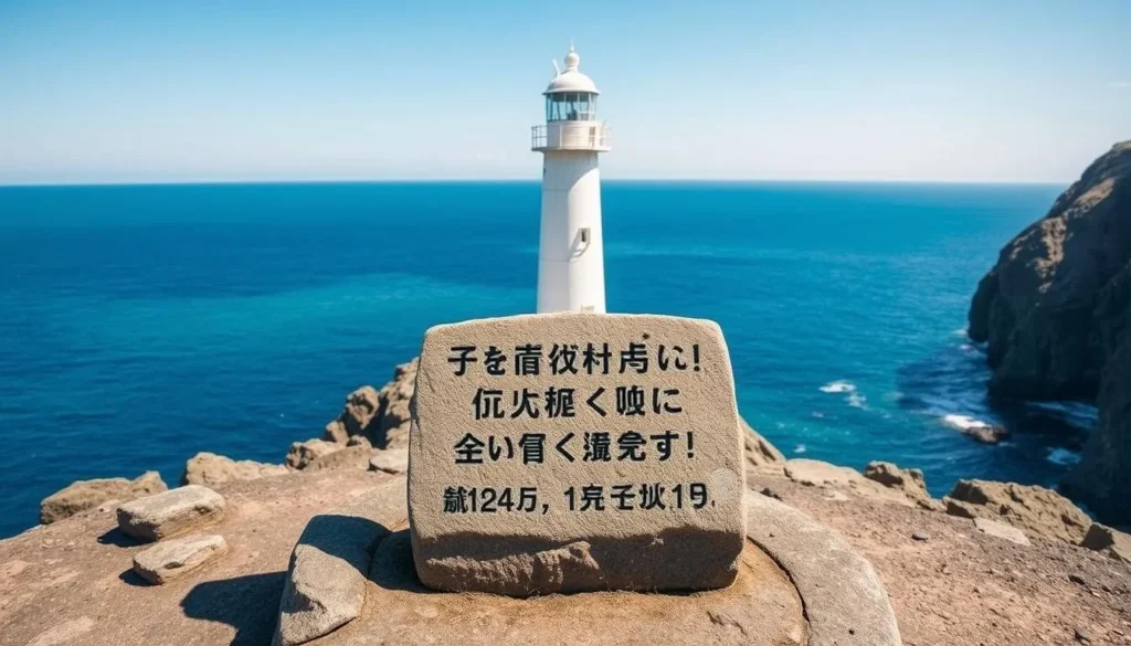 Cape Irizaki lighthouse and marker at Japan's westernmost point with ocean views Cape Irizaki lighthouse and marker at Japan's westernmost point with ocean views