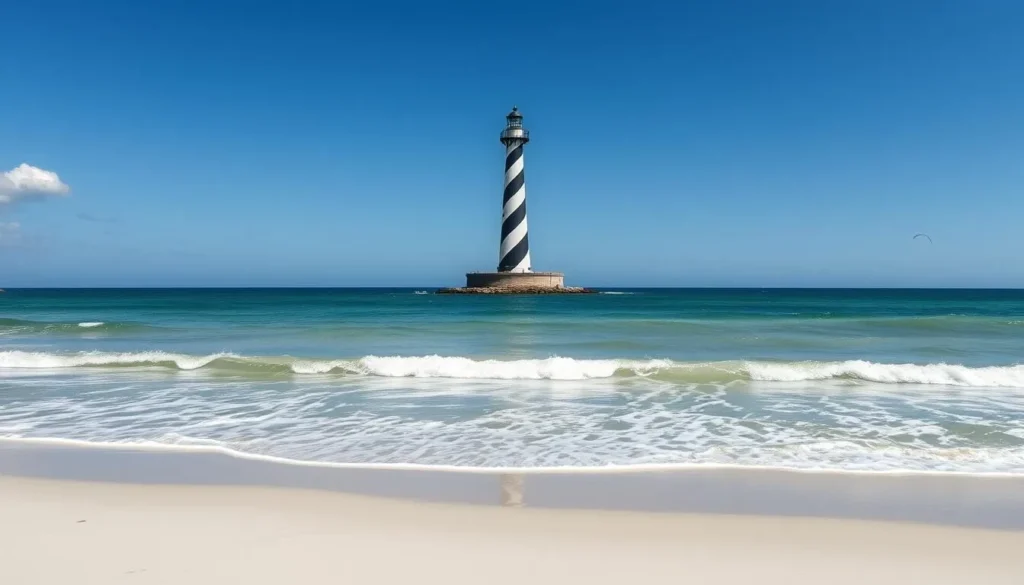 Cape Lookout Lighthouse with beach in foreground Cape Lookout Lighthouse with beach in foreground