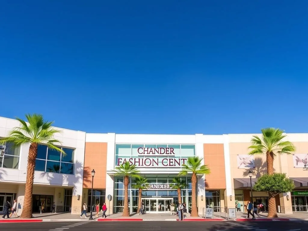 Chandler Fashion Center mall exterior with palm trees Chandler Fashion Center mall exterior with palm trees