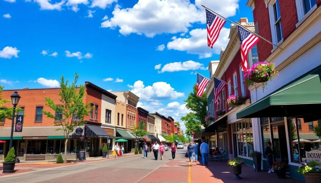 Charming Center Street in historic Lewiston with shops, restaurants, and pedestrians in Niagara County, New York Charming Center Street in historic Lewiston with shops, restaurants, and pedestrians in Niagara County, New York