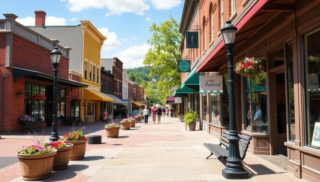 Charming main street shopping district in a Sullivan County New York town with boutique stores