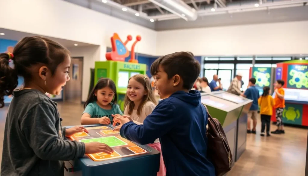 Children engaging with interactive science exhibits at Sci-Port Discovery Center in Shreveport Children engaging with interactive science exhibits at Sci-Port Discovery Center in Shreveport