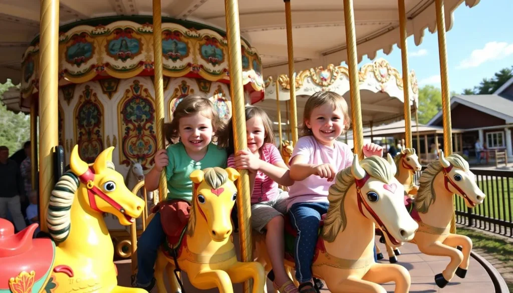 Children enjoying the Empire State Carousel at The Farmers' Museum with hand-carved animals Children enjoying the Empire State Carousel at The Farmers' Museum with hand-carved animals