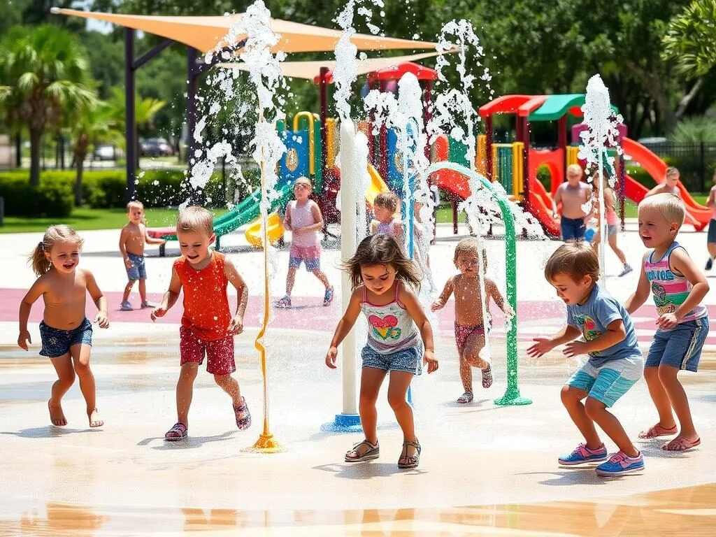 Children playing at Holland Park splash pad in Flagler County Florida Children playing at Holland Park splash pad in Flagler County Florida