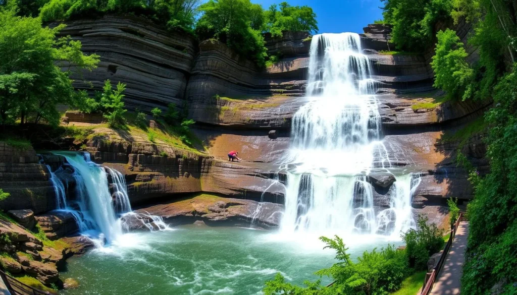 Chittenango Falls State Park in Chenango County New York, featuring a 167-foot waterfall that's among the best things to do in the area Chittenango Falls State Park in Chenango County New York, featuring a 167-foot waterfall that's among the best things to do in the area